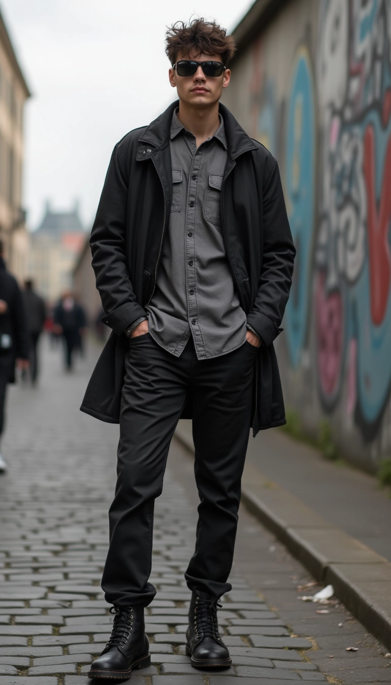 Modelo en Berlin vistiendo ropa estilo grunge