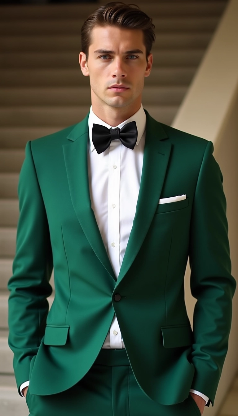 Hombre vistiendo tuxedo verde